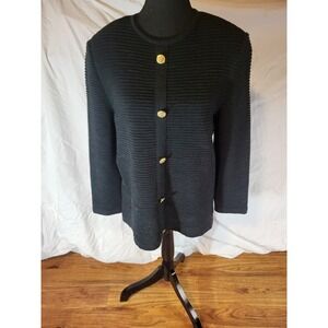 Vintage Castleberry Black Wool Blend Textured Pull Over Top Blouse Size 12